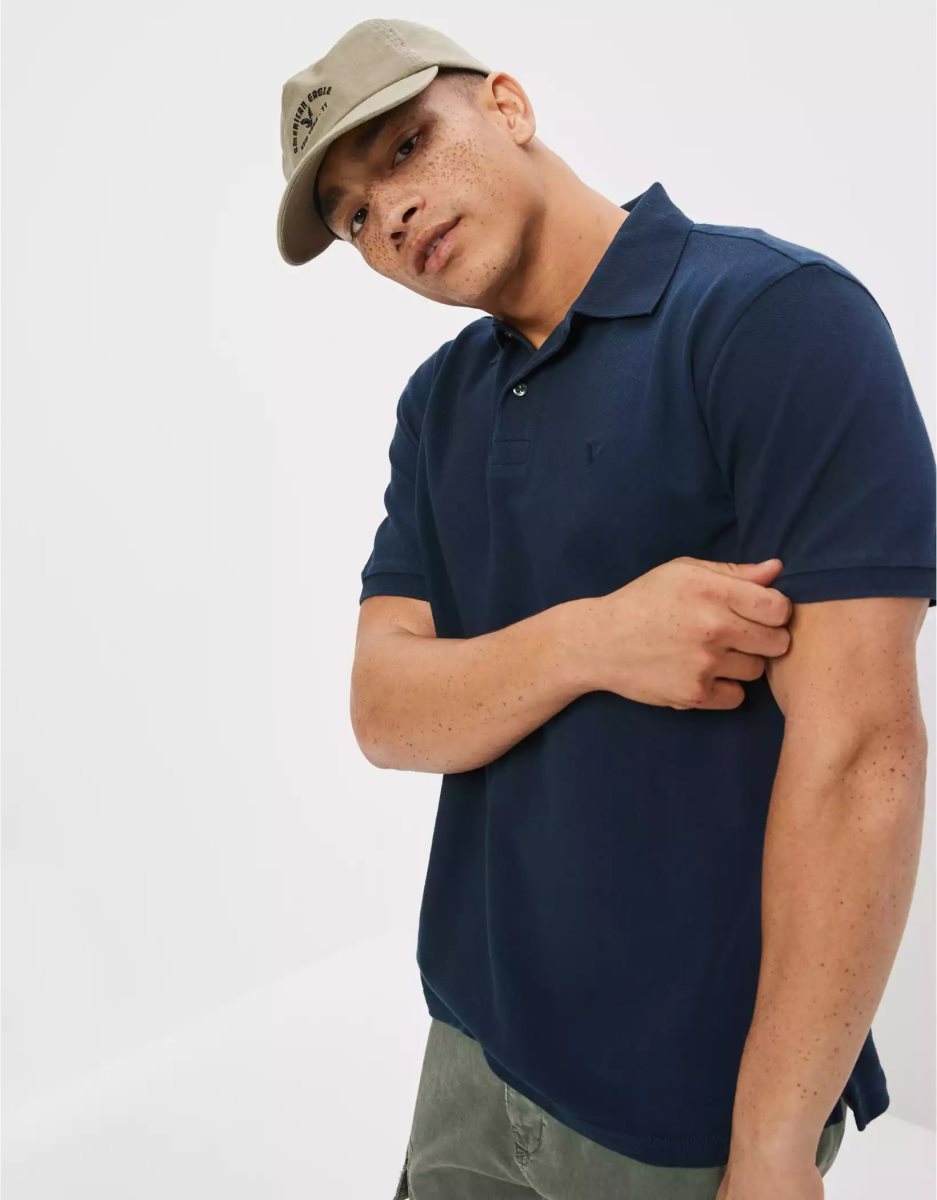 Polos American Eagle AE Super Soft Legend Pique Bleu Marine Homme | FQL-01137566